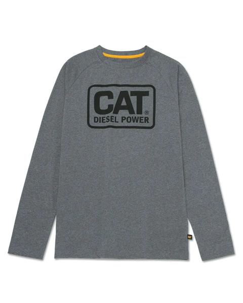 Cat Diesel Power Long Sleeve Tee, Dark Heather Grey, dynamic