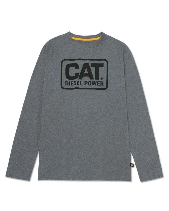 Cat Diesel Power Long Sleeve Tee, Dark Heather Grey, dynamic
