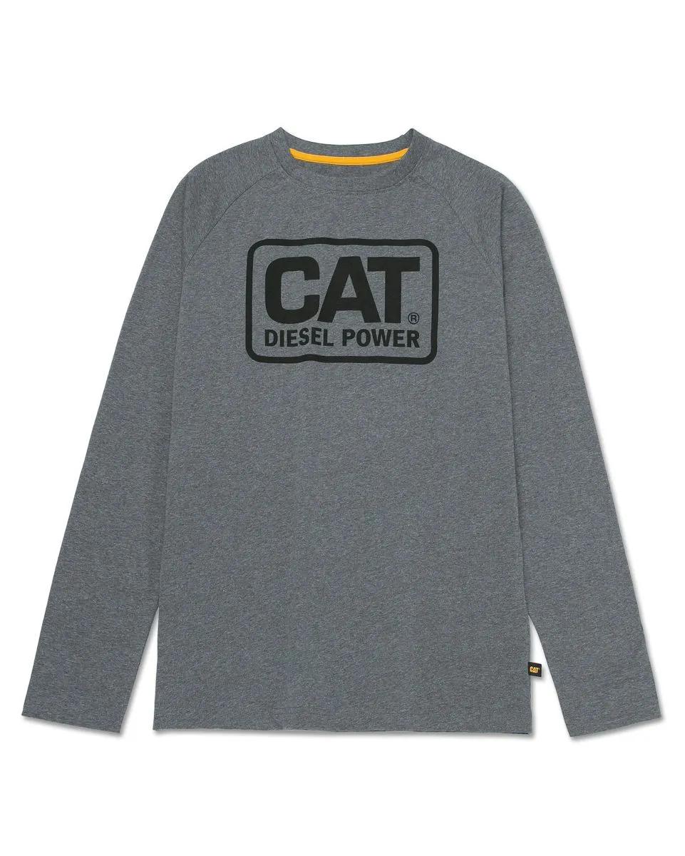 Cat Diesel Power Long Sleeve Tee, Dark Heather Grey, dynamic 1