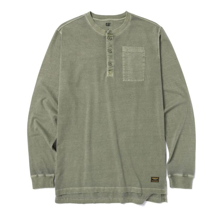 Pigment Dye Long Sleeve Henley, Marshland, dynamic