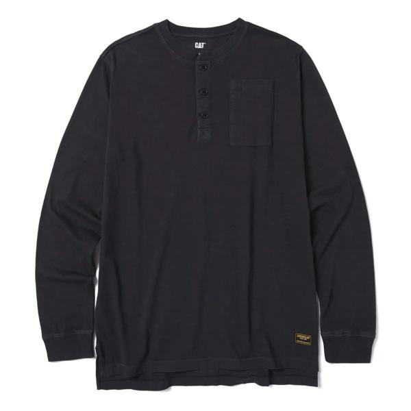 Pigment Dye Long Sleeve Henley, Black, dynamic