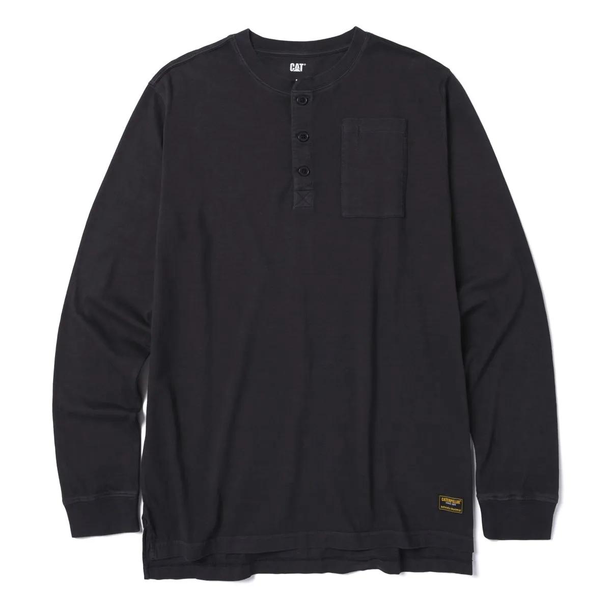 Pigment Dye Long Sleeve Henley, Black, dynamic 1