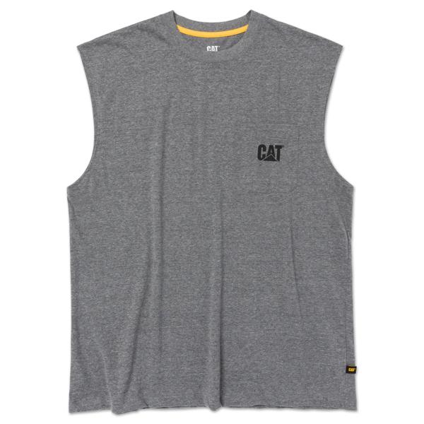 Sleeveless Tough Cut Pocket Tee, Dark Heather, dynamic