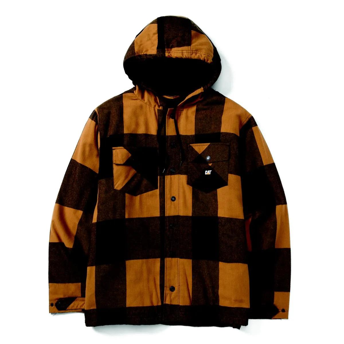 Hooded Flannel Shirt Jacket, Black | Bronze, dynamic 1