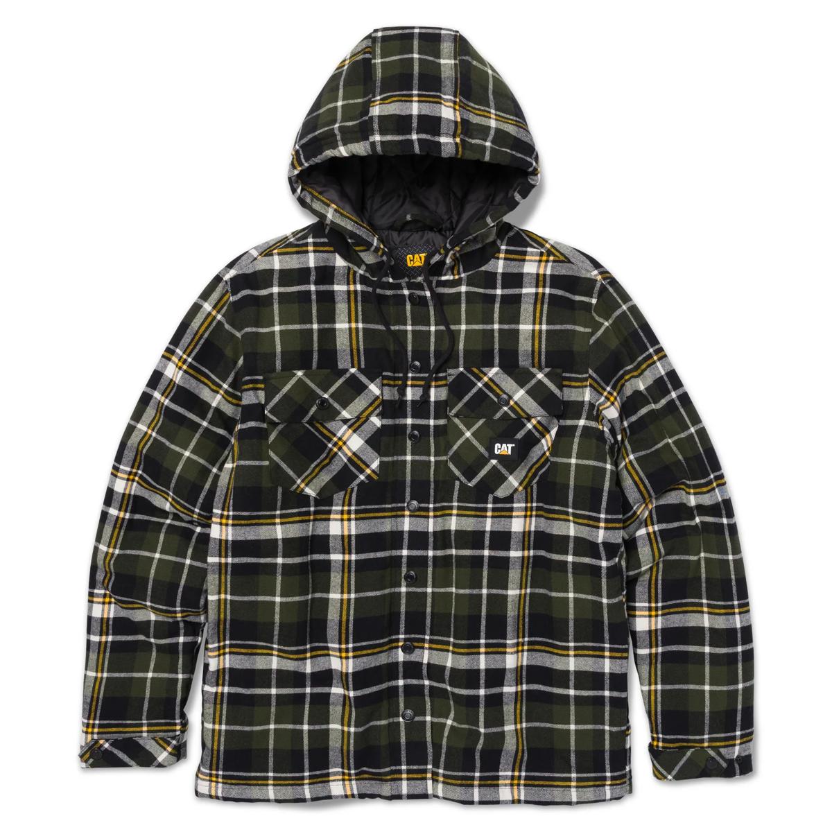 Hooded Flannel Shirt Jacket, Black | Forest, dynamic 1