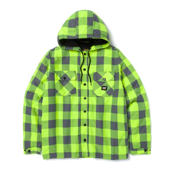 EV Hooded Flannel Shirt Jacket, Hi-Vis Yellow, dynamic