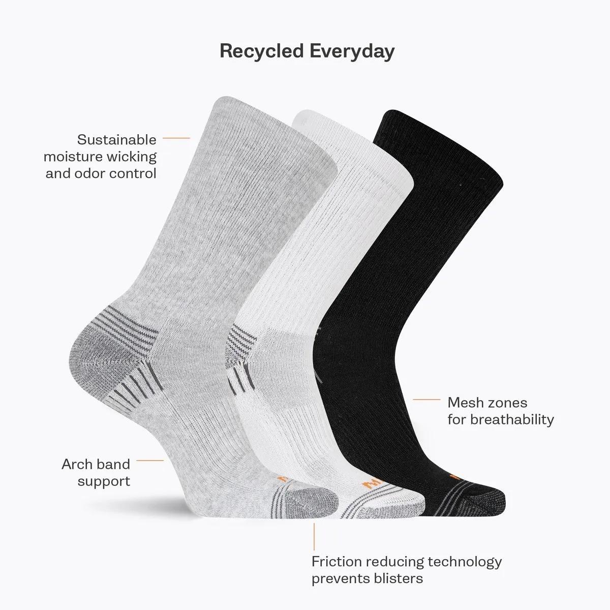 Recycled Everyday Crew Sock 3 Pack, Black, dynamic 5