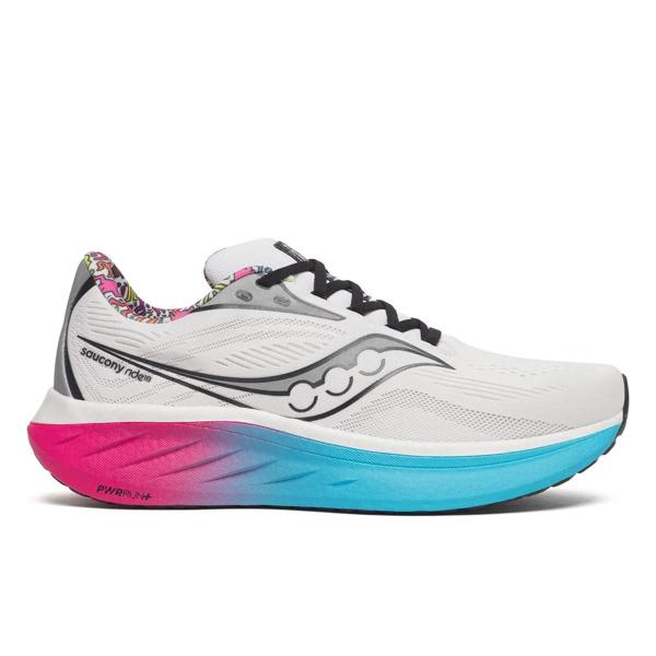 Keith Haring X Saucony Ride 18, White | Aqua | Pink, dynamic