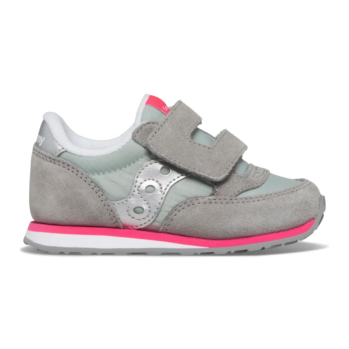 Baby Jazz Hook & Loop Sneaker, Grey/Silver/Pink, dynamic 1