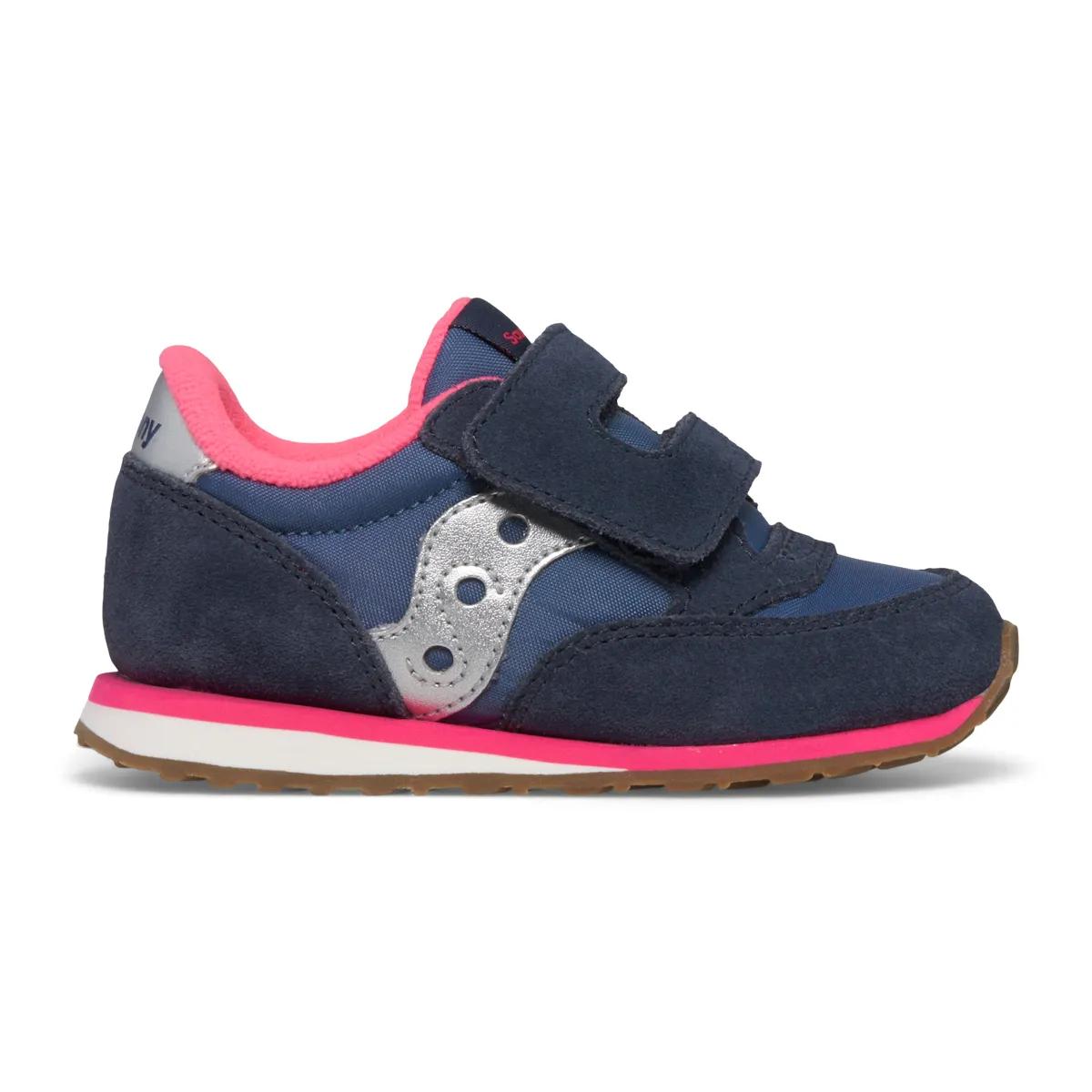 Baby Jazz Hook & Loop Sneaker, Navy/Silver/Pink, dynamic 1