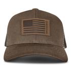 American Flag Leather Patch Trucker Cap, Cedar, dynamic 1