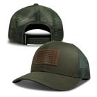American Flag Leather Patch Trucker Cap, Olive, dynamic 6