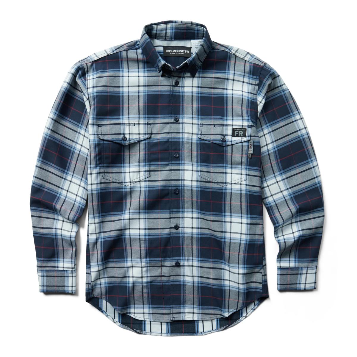 FR Plaid Long Sleeve Twill Shirt, Navy Plaid, dynamic 1