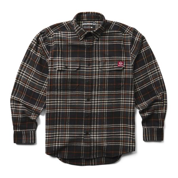 Glacier Heavyweight Long Sleeve Flannel Shirt, Onyx Black Plaid, dynamic