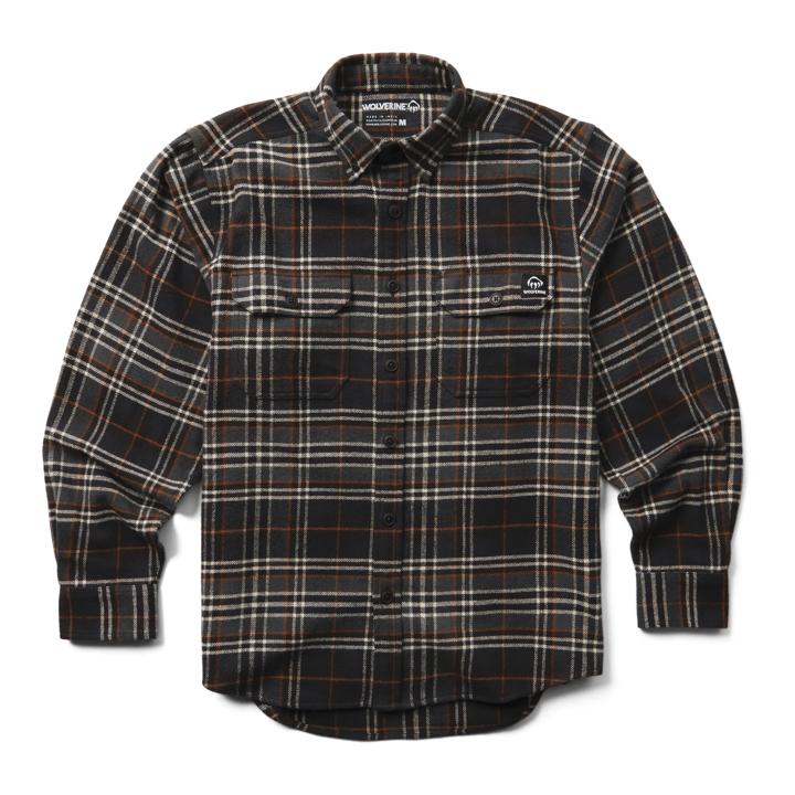 Glacier Heavyweight Long Sleeve Flannel Shirt, Onyx Black Plaid, dynamic