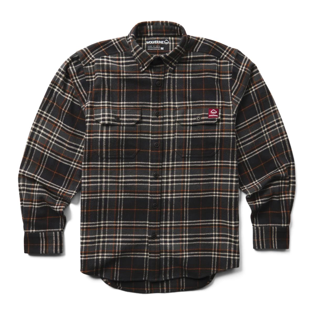 Glacier Heavyweight Long Sleeve Flannel Shirt, Onyx Black Plaid, dynamic 1