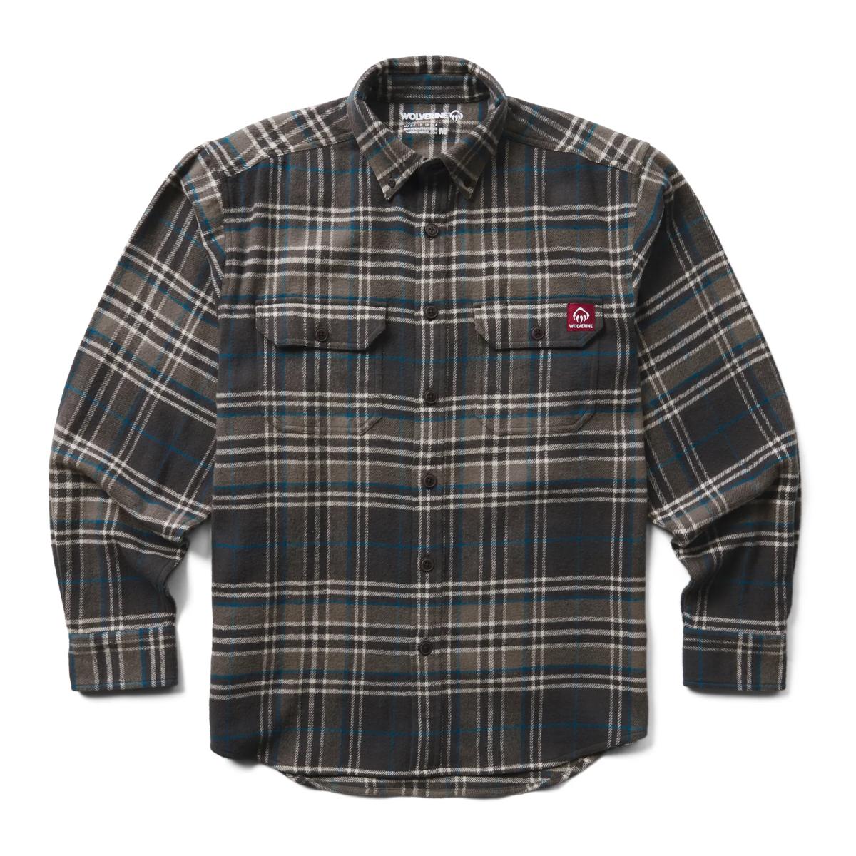 Glacier Heavyweight Long Sleeve Flannel Shirt, Gunmetal Plaid, dynamic 1