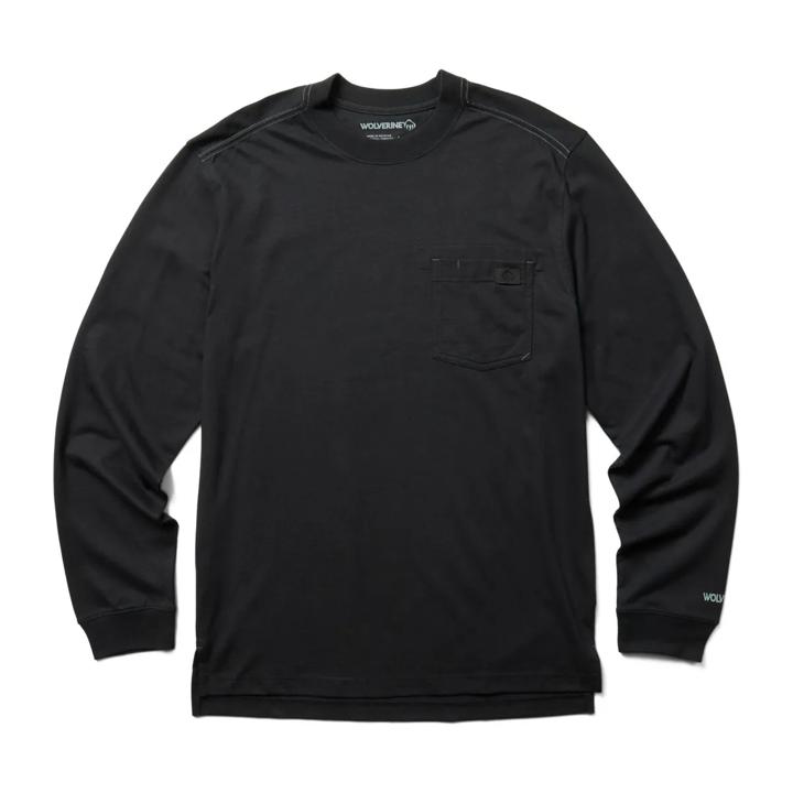 Guardian Cotton&trade; Long Sleeve Pocket Tee, Black, dynamic
