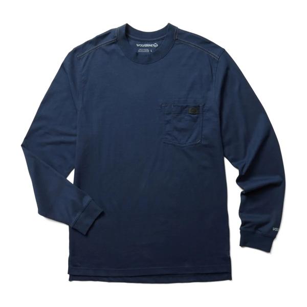 Guardian Cotton&trade; Long Sleeve Pocket Tee, Navy, dynamic