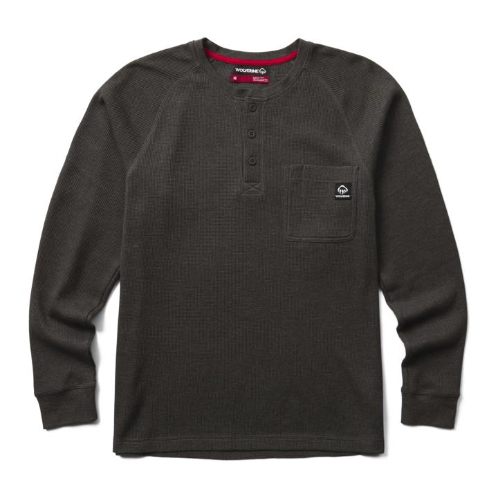 Walden II Thermal Long Sleeve Henley, Black, dynamic