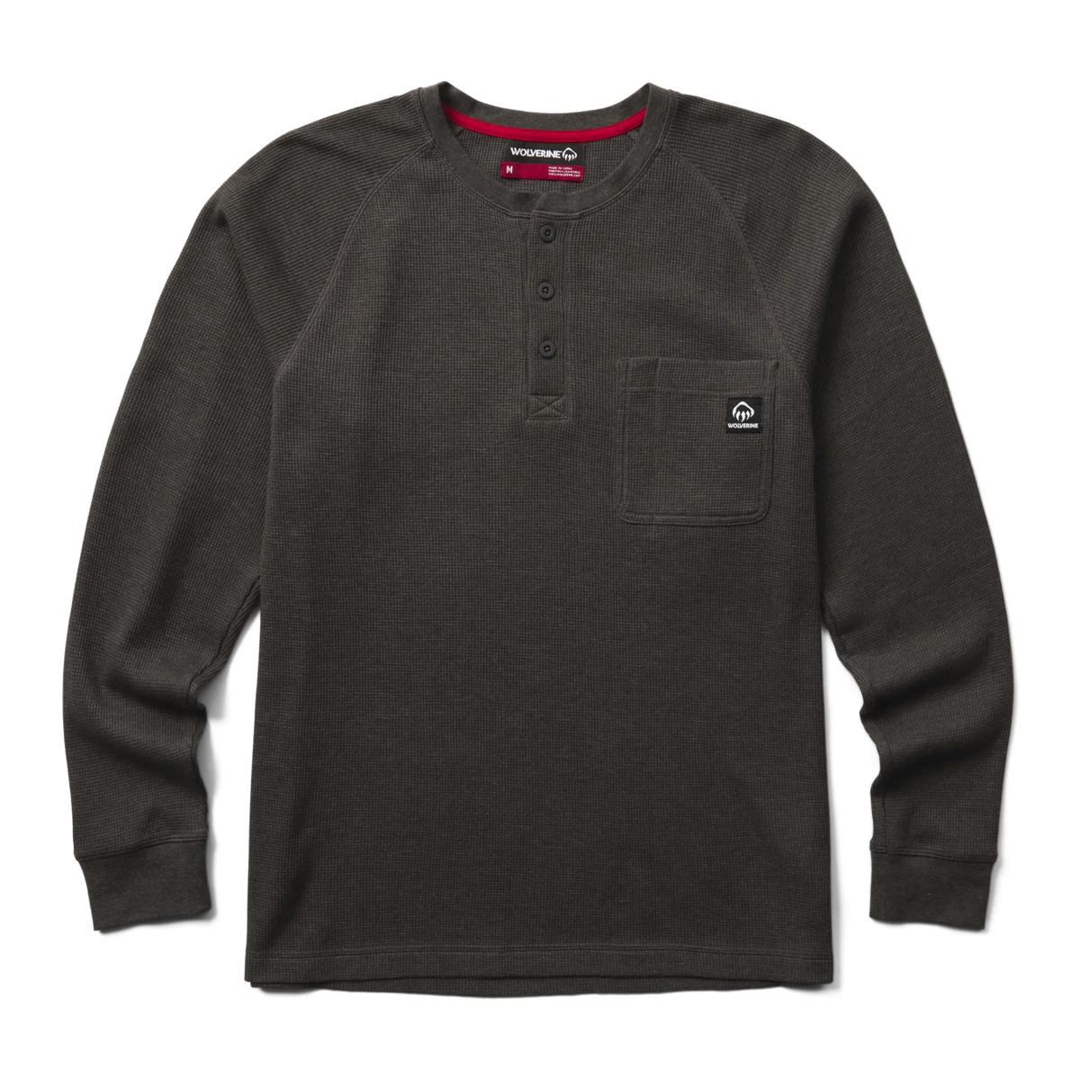 Walden II Thermal Long Sleeve Henley, Black, dynamic 1