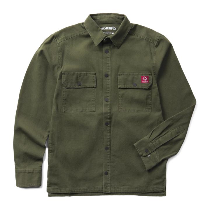 Steelhead Stretch Canvas Overshirt, Olive, dynamic