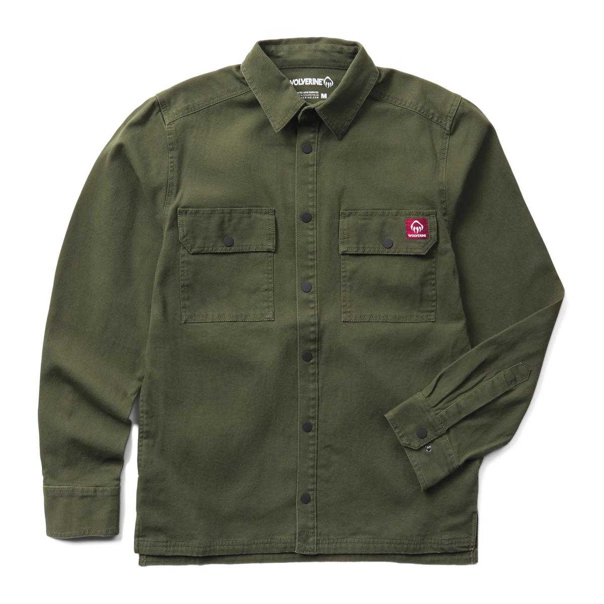 Steelhead Stretch Canvas Overshirt, Olive, dynamic 1
