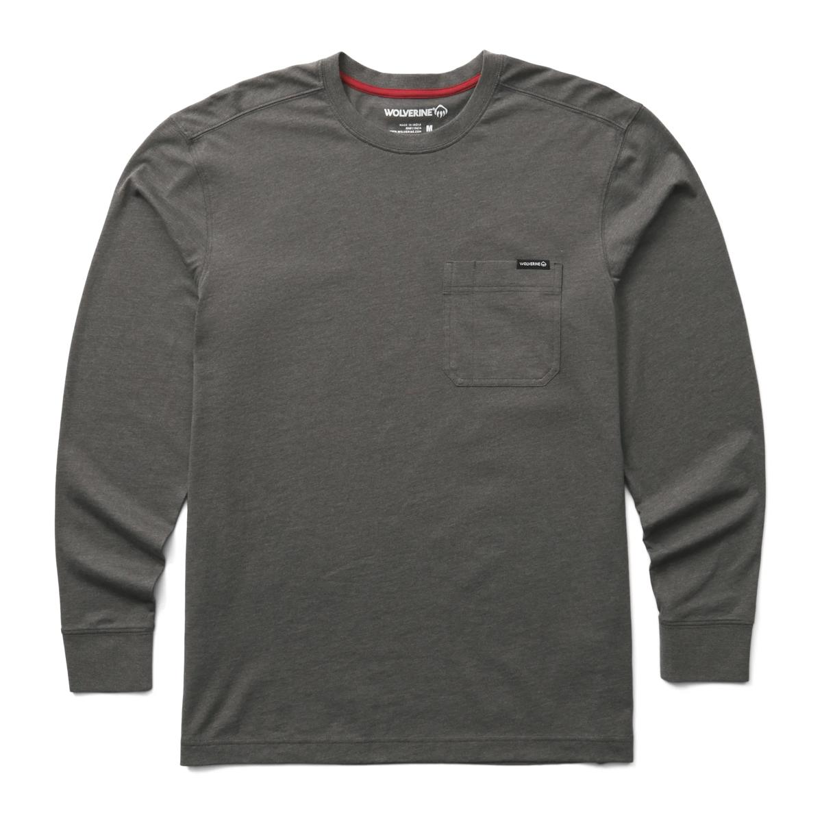 Classic Long Sleeve Pocket Tee, Charcoal Heather, dynamic 1