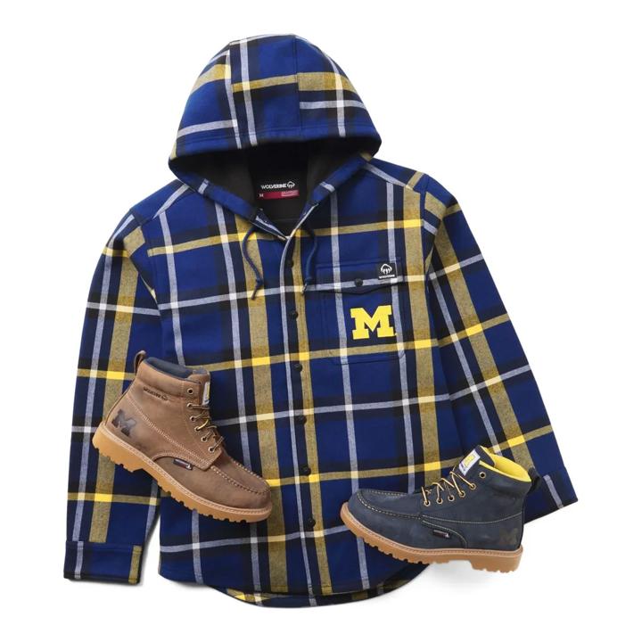 Wolverine x Michigan Bucksaw Hooded Flannel Shirt Big & Tall