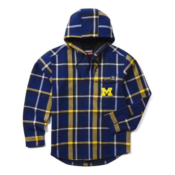 Wolverine x University of Michigan Bucksaw Hooded Flannel Shirt-Jac, Michigan Blue, dynamic