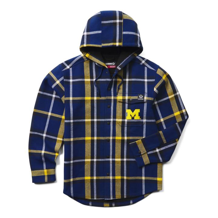 Wolverine x University of Michigan Bucksaw Hooded Flannel Shirt-Jac (Big & Tall), Michigan Blue, dynamic
