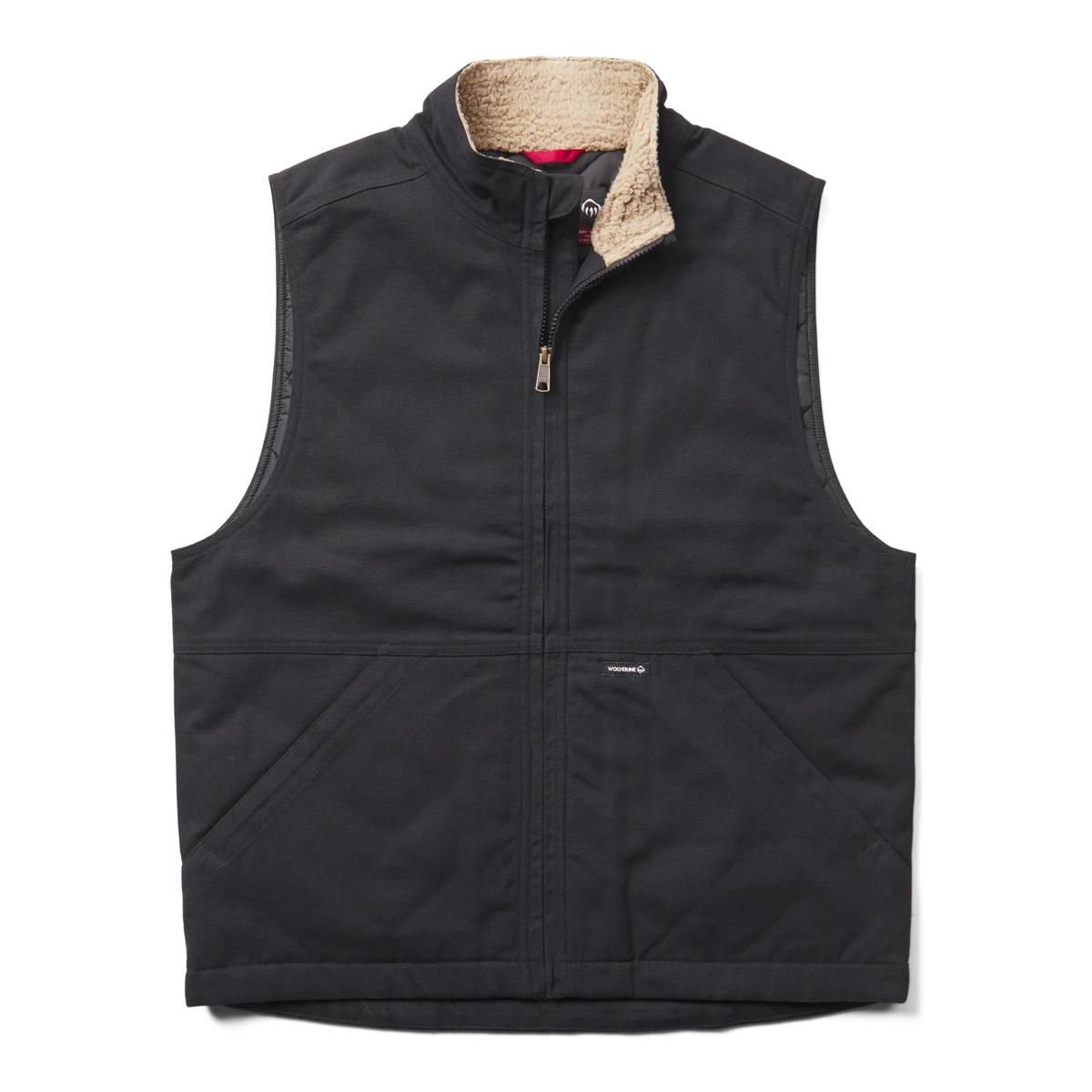 Jaxon Sherpa Collar Canvas Vest, Black, dynamic 1