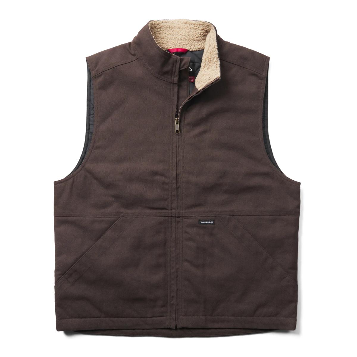 Jaxon Sherpa Collar Canvas Vest, Espresso, dynamic 1
