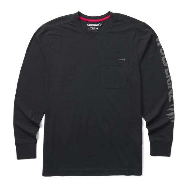 Classic Graphic Long Sleeve Pocket Tee, Black, dynamic