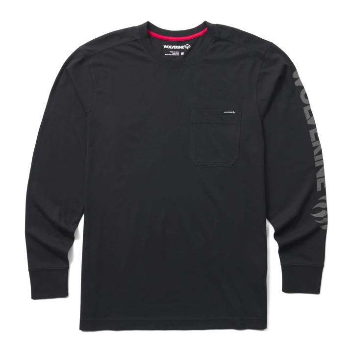 Classic Graphic Long Sleeve Pocket Tee, Black, dynamic