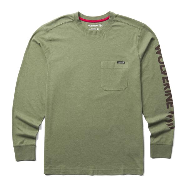Classic Graphic Long Sleeve Pocket Tee, Bronze Green, dynamic