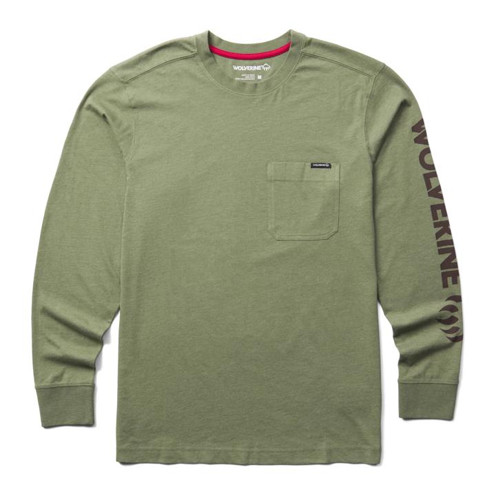 Classic Graphic Long Sleeve Pocket Tee, Bronze Green, dynamic