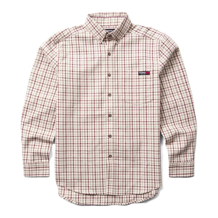 FR Plaid Work Long Sleeve Shirt, Burgundy, dynamic