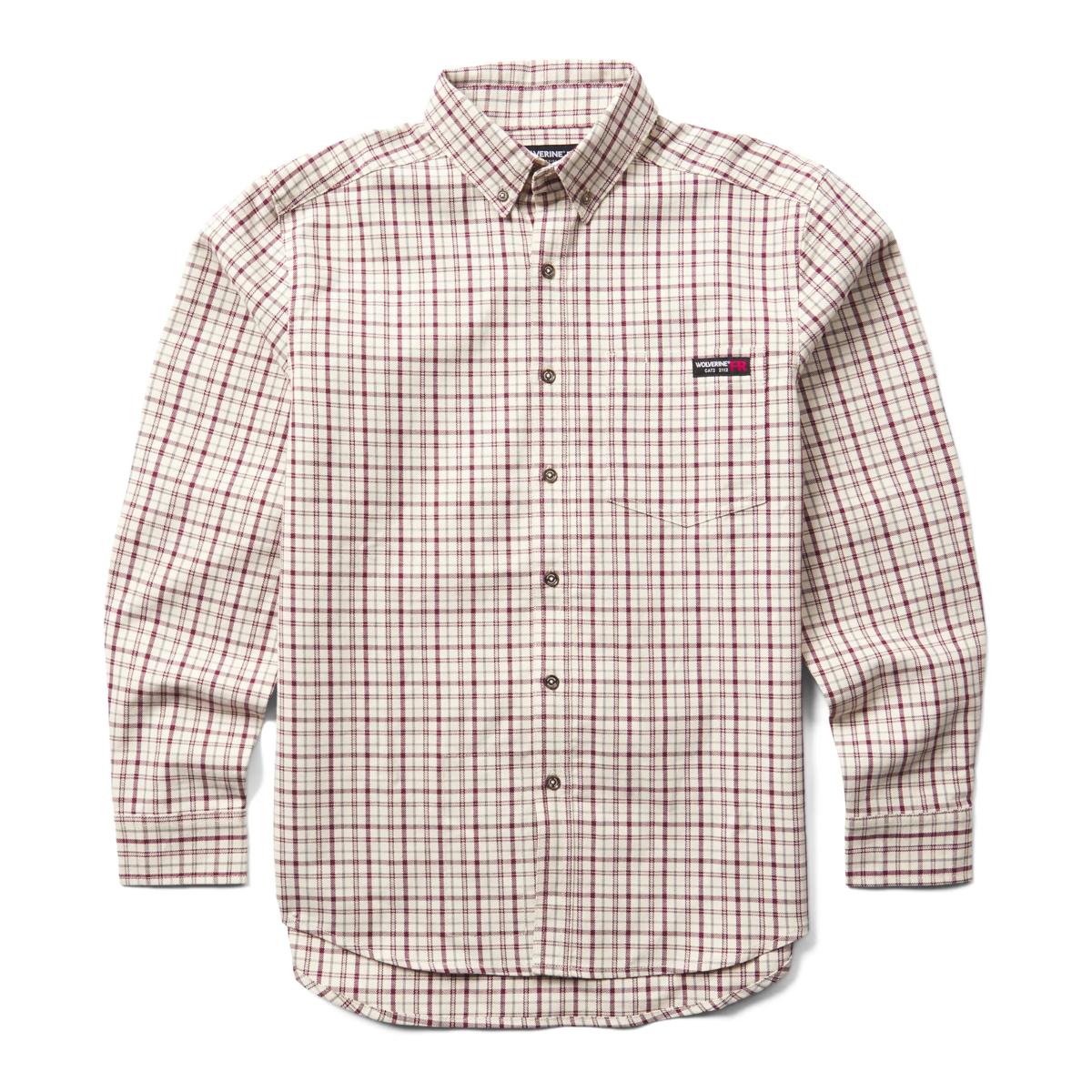 FR Plaid Work Long Sleeve Shirt, Burgundy, dynamic 1