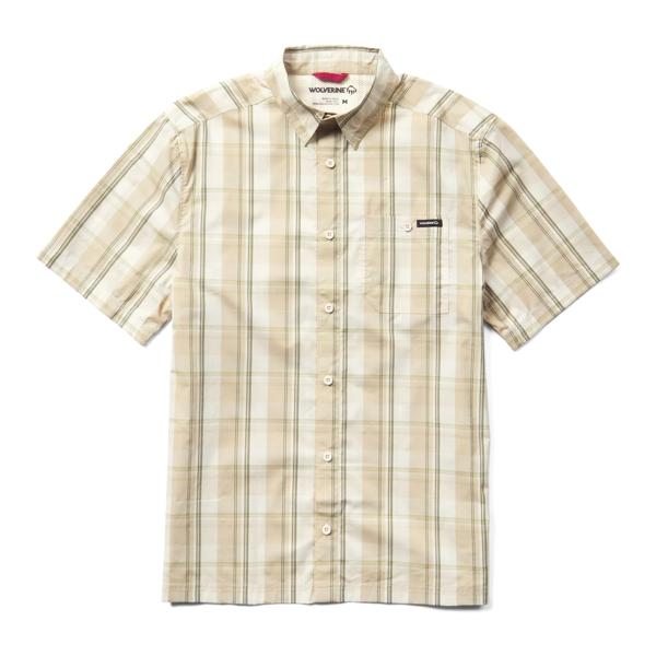 Vented Plaid Short Sleeve Work Shirt, Khaki, dynamic