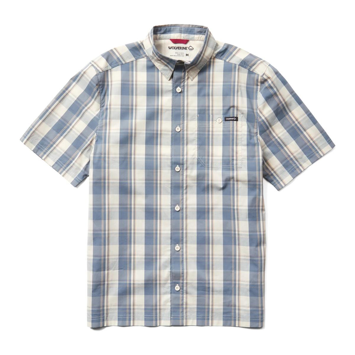 Vented Plaid Short Sleeve Work Shirt, Stone, dynamic 1