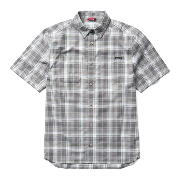 Built Stretch Short Sleeve Plaid Shirt, Greystone, dynamic