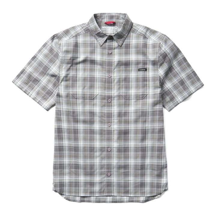 Built Stretch Short Sleeve Plaid Shirt, Greystone, dynamic