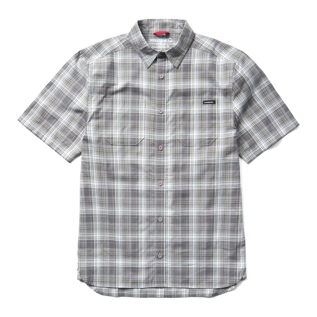 Built Stretch Short Sleeve Plaid Shirt, Greystone, dynamic 1