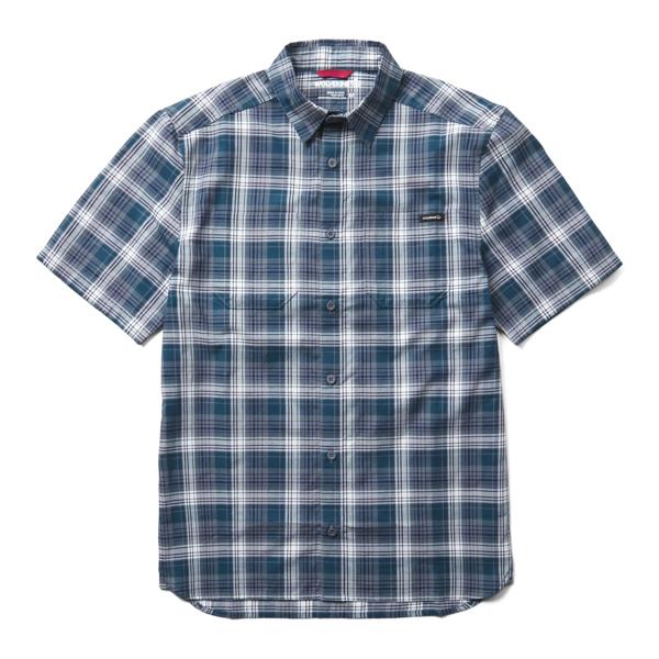 Built Stretch Short Sleeve Plaid Shirt, Stormy Blue, dynamic