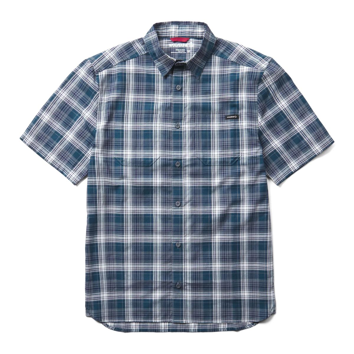 Built Stretch Short Sleeve Plaid Shirt, Stormy Blue, dynamic 1