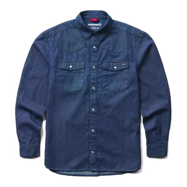 Rancher Denim Long Sleeve Shirt, Blue, dynamic