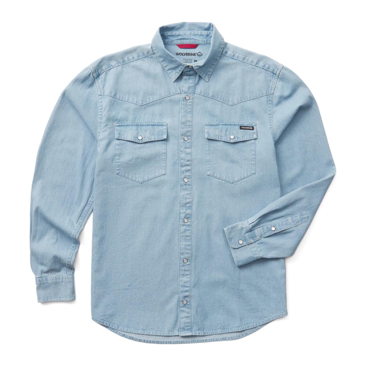 Rancher Denim Long Sleeve Shirt, Light Wash, dynamic 1