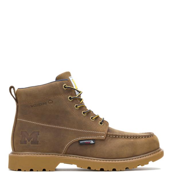 Wolverine x Valiant University of Michigan Floorhand Moc Toe Work Boot, Tan, dynamic