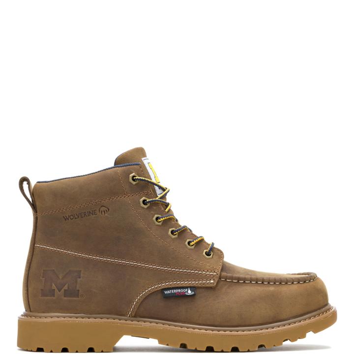 Wolverine x Valiant University of Michigan Floorhand Moc Toe Work Boot, Tan, dynamic